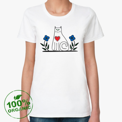 Женская футболка из органик-хлопка Кот и сердце