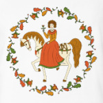 Russian folk ornament. Girl and horse