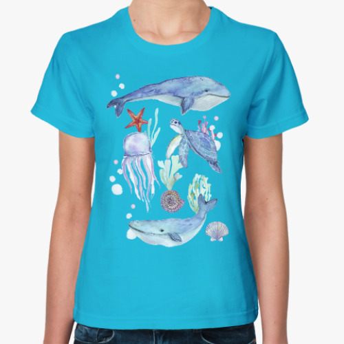 Женская футболка Акварельный подводный мир