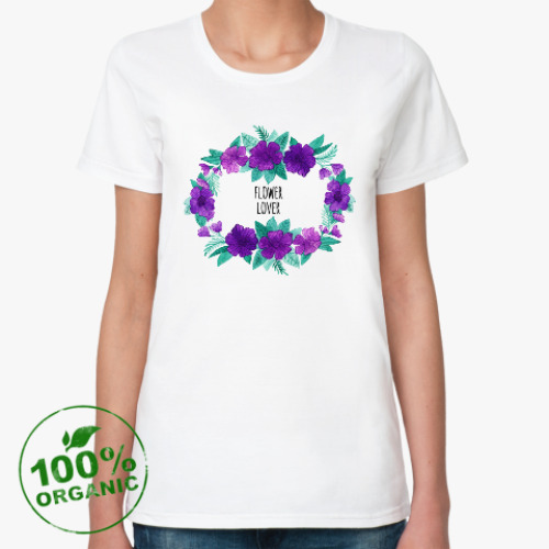 Женская футболка из органик-хлопка Венок акварель Flower lover