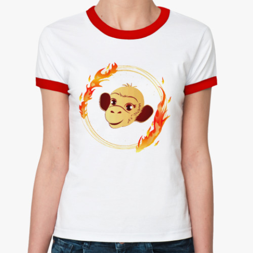 Женская футболка Ringer-T Огненная обезьяна