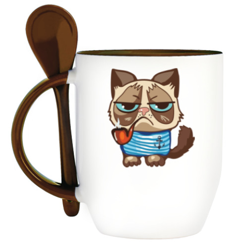 Кружка с ложкой Угрюмый кот Тард - Grumpy Cat