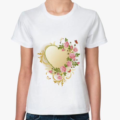 Классическая футболка Сердце и цветы