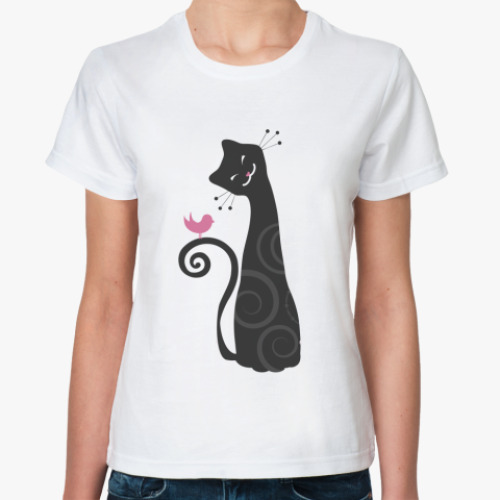 Классическая футболка Кошка с птичкой