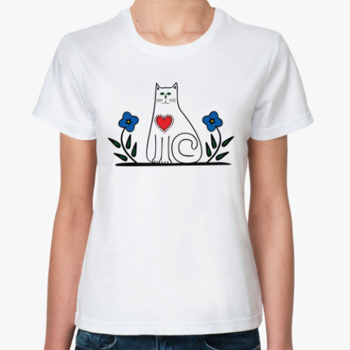 Классическая футболка Кот и сердце