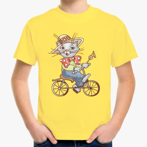 Детская футболка Кот на велосипеде