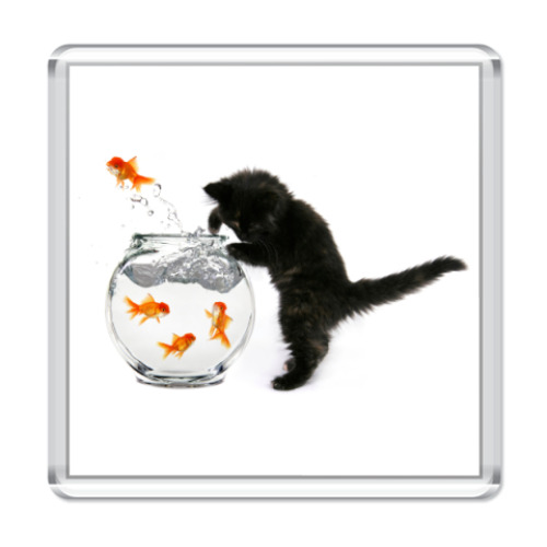 Магнит  'Черный кот и рыбка'
