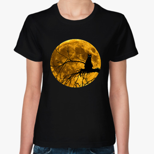 Женская футболка Луна и кошка