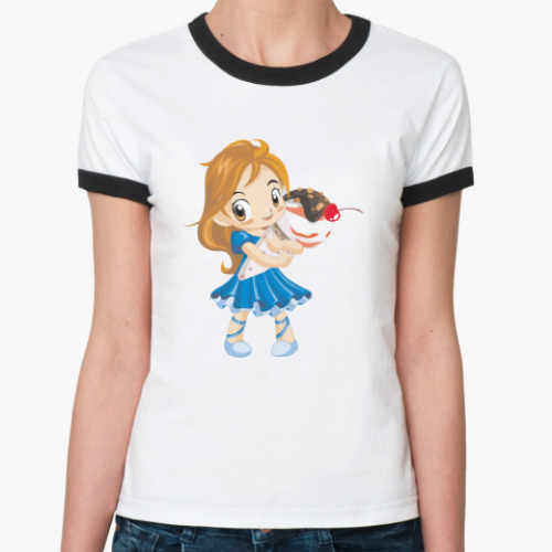 Женская футболка Ringer-T Девочка с мороженкой