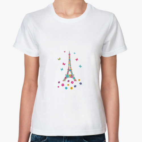 Классическая футболка Эйфелева башня в бабочках