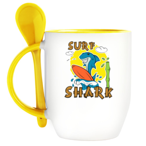 Кружка с ложкой Surf Shark