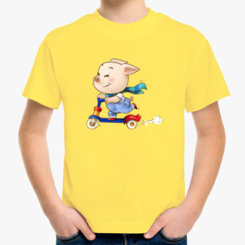 Детская футболка Хрюндель на самокате