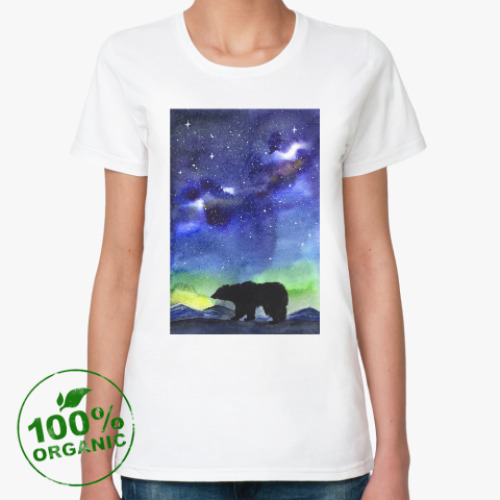 Женская футболка из органик-хлопка Медведь и северная ночь
