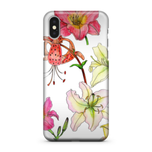Чехол для iPhone X Акварельные лилии