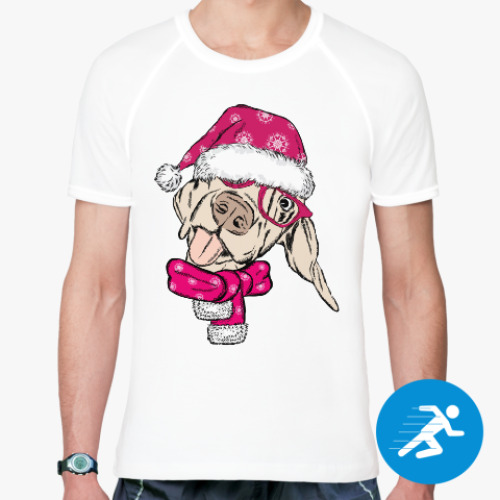 Спортивная футболка Собака Санта показывает язык.
