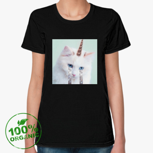 Женская футболка из органик-хлопка котик единорог