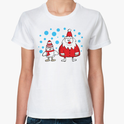 Классическая футболка Дед Мороз и Пингвин