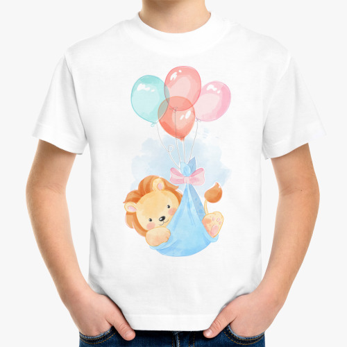 Детская футболка львенок на шариках