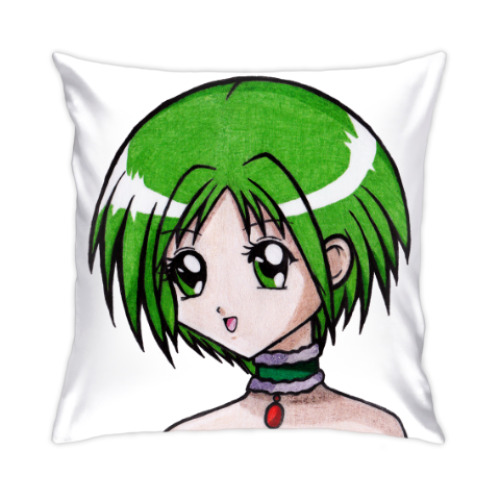 Подушка Аниме девушка с зелеными волосами