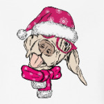 Собака Санта показывает язык