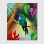 Птица колибри на ветке с цветами