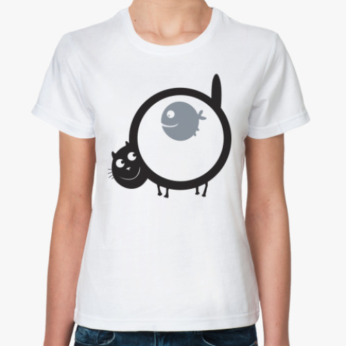 Классическая футболка   Кот и рыба