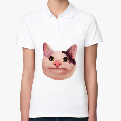 Женская рубашка поло (печать) Polite Cat meme / Вежливый кот