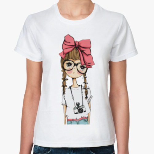 Классическая футболка Девочка с бантиком