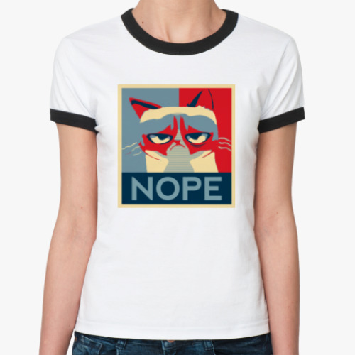 Женская футболка Ringer-T Grumpy cat - NOPE