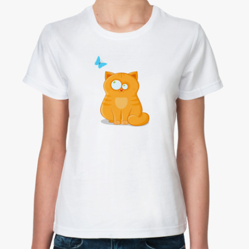 Классическая футболка Кот с бабочкой
