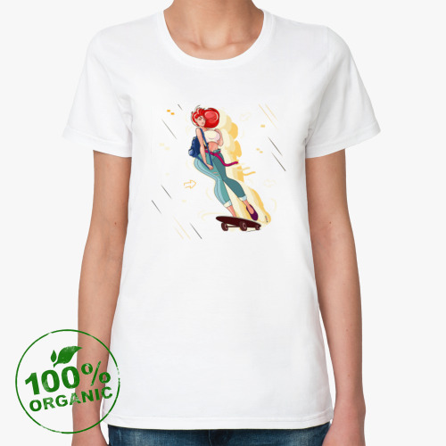 Женская футболка из органик-хлопка девушка на скейте