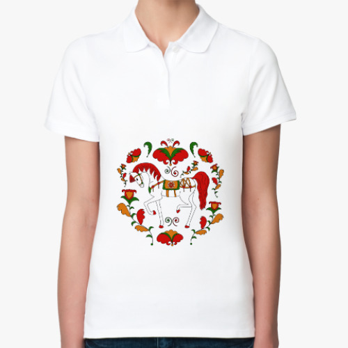Женская рубашка поло (печать) Russian folk ornament