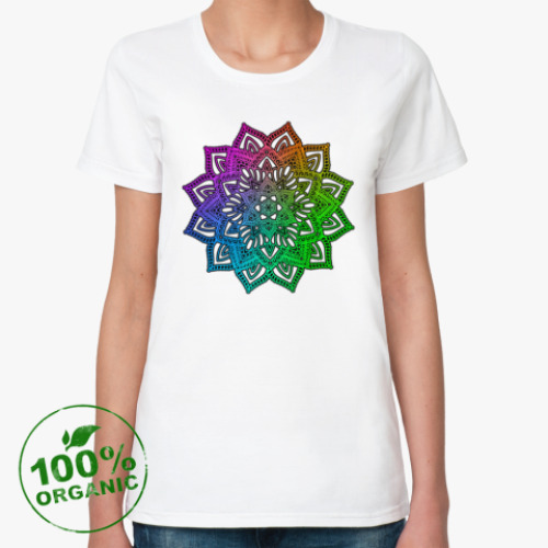 Женская футболка из органик-хлопка  Мандала разноцветная