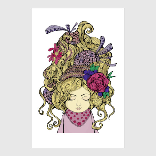 Постер Блондинка с цветами в волосах