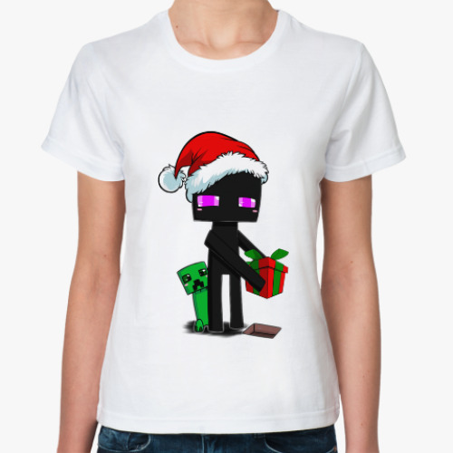 Классическая футболка Эндермен из майнкрафта поздравляет с Новым Годом!