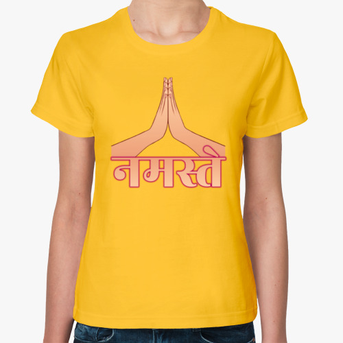 Женская футболка Намасте на санскрите и мудра