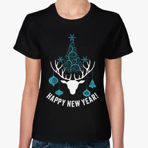 Женская футболка Олени. Любовь. Новый год.