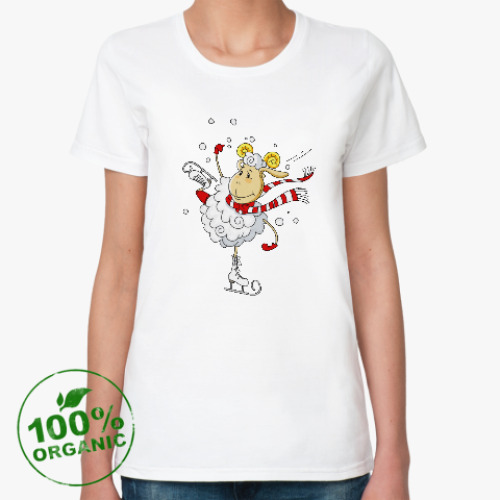 Женская футболка из органик-хлопка Овечка на коньках
