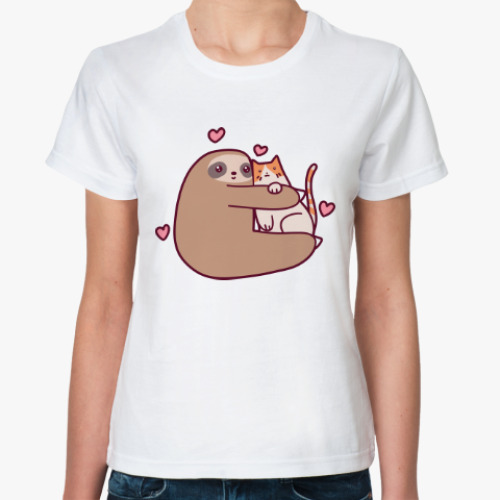 Классическая футболка Ленивец и кот