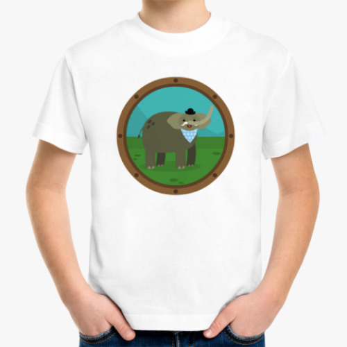 Детская футболка Слон Тромбон в иллюминаторе