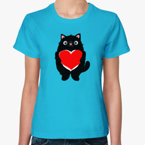 Женская футболка Кот и большое сердце