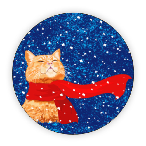 Костер (подставка под кружку) Новогодний котик в снегу