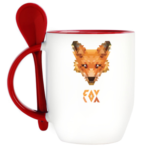 Кружка с ложкой Fox Pixel