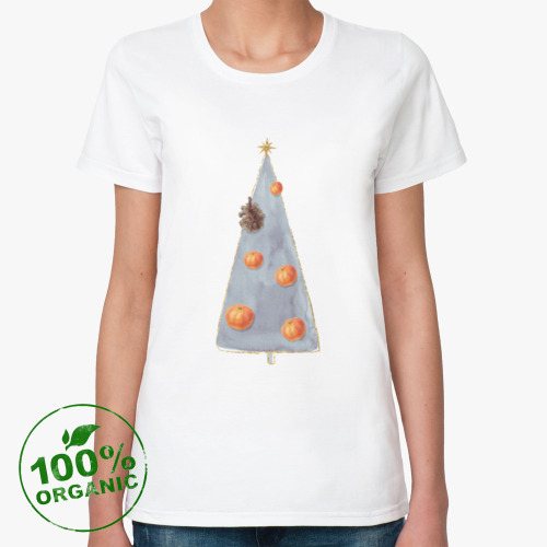 Женская футболка из органик-хлопка Стильная ёлка с мандаринами!