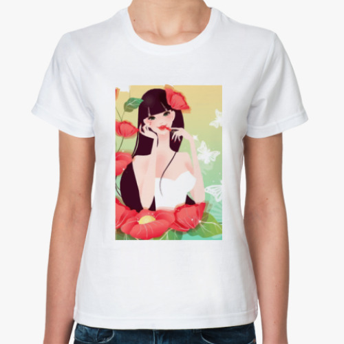Классическая футболка Девушка в цветах