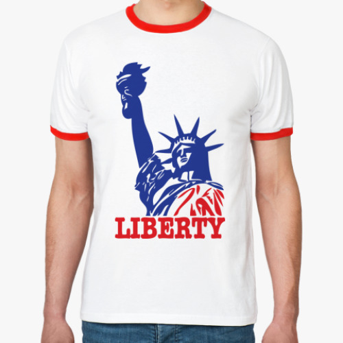 Футболка Ringer-T Статуя Свободы-надпись Liberty