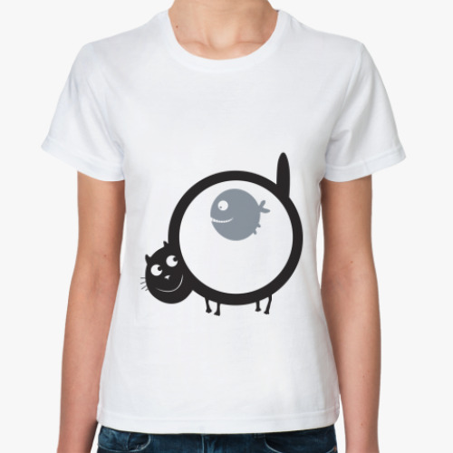 Классическая футболка   Кот и рыба