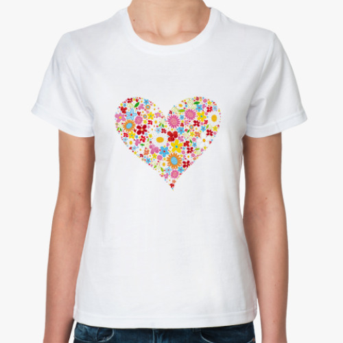 Классическая футболка Сердце и Цветы