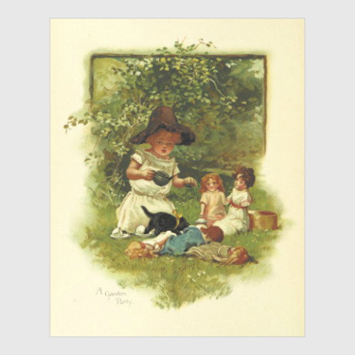 Постер Девочка играет в куклы в саду