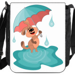 Пес с зонтом гуляет радостно по лужам
